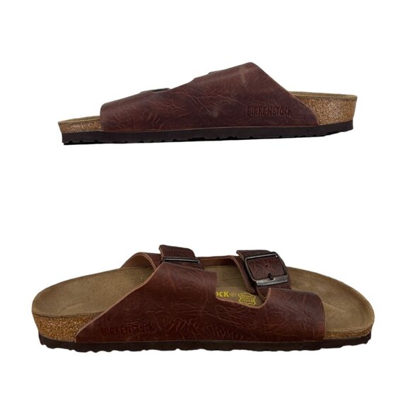 Birkenstock Arizona Sandals Cortina Brown Leather Buckle Slides-Unisex Size 41